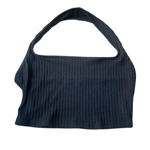 SHEIN Curve Ribbed Knit Halter Crop Top Black Stretchy Tank 0XL